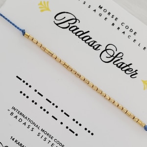 14k Badass Sister Morse Code Bracelet in Solid Gold, Gold Filled or Sterling Silver, Hidden Message Bracelet, Friendship Bracelet