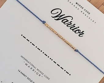 14K WARRIOR Morse Code Hidden Message Friendship Bracelet in 14 Karat Gold and Sterling Silver