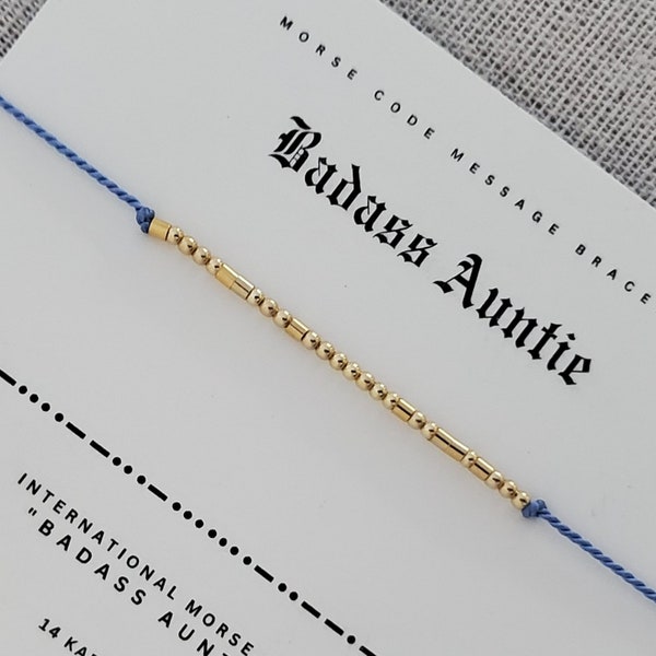 Morse Code BADASS AUNTIE  Secret Message Bracelet / 14K / Morse Code Jewelry