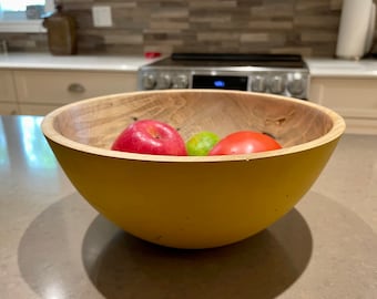 Ambrosia Maple Bowl - medium (9.75" diam) maple bowl with Yellow mustard milk paint