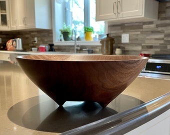 Walnut Bowl with feet - beautiful small (9.5" diam) Black Walnut bowl with carved feet