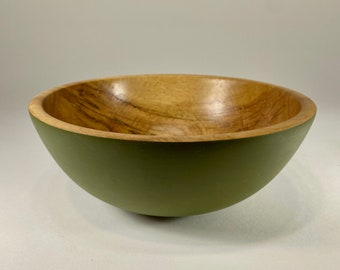 Spalted Maple Bowl - small (8" diam) maple bowl with olive green milk paint