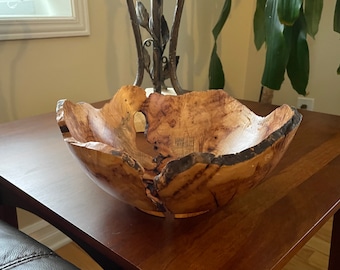 Live Edge Maple  Burl Bowl - exquisite medium (10" diam x 4.5") live edge maple burl bowl