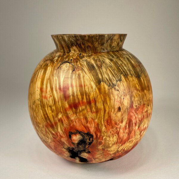 Box Elder Burl Vase - exquisite medium (5.5" x 6") Box elder burl spherical vase