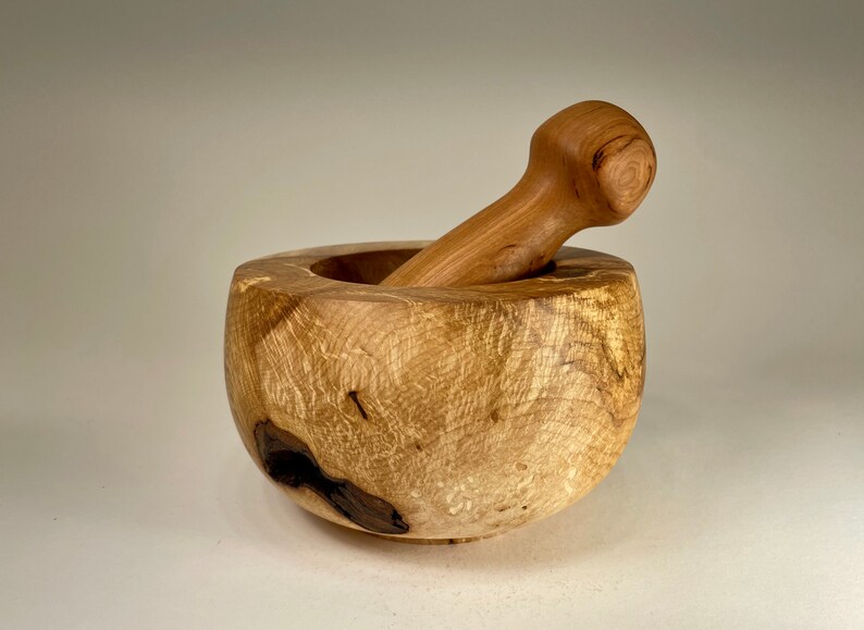 Maple Mortar and Pestle beautiful handmade medium/large Curly Maple mortar and pestle image 1