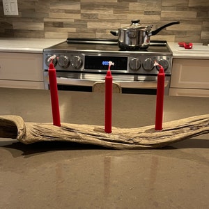 Driftwood Candle Holder: rustic curved candle holder for three standard red 4 candles image 1