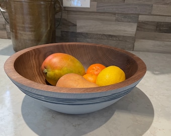 Walnut Bowl - small/medium (10.75" diam) rustic bowl with grey and blue milk paint