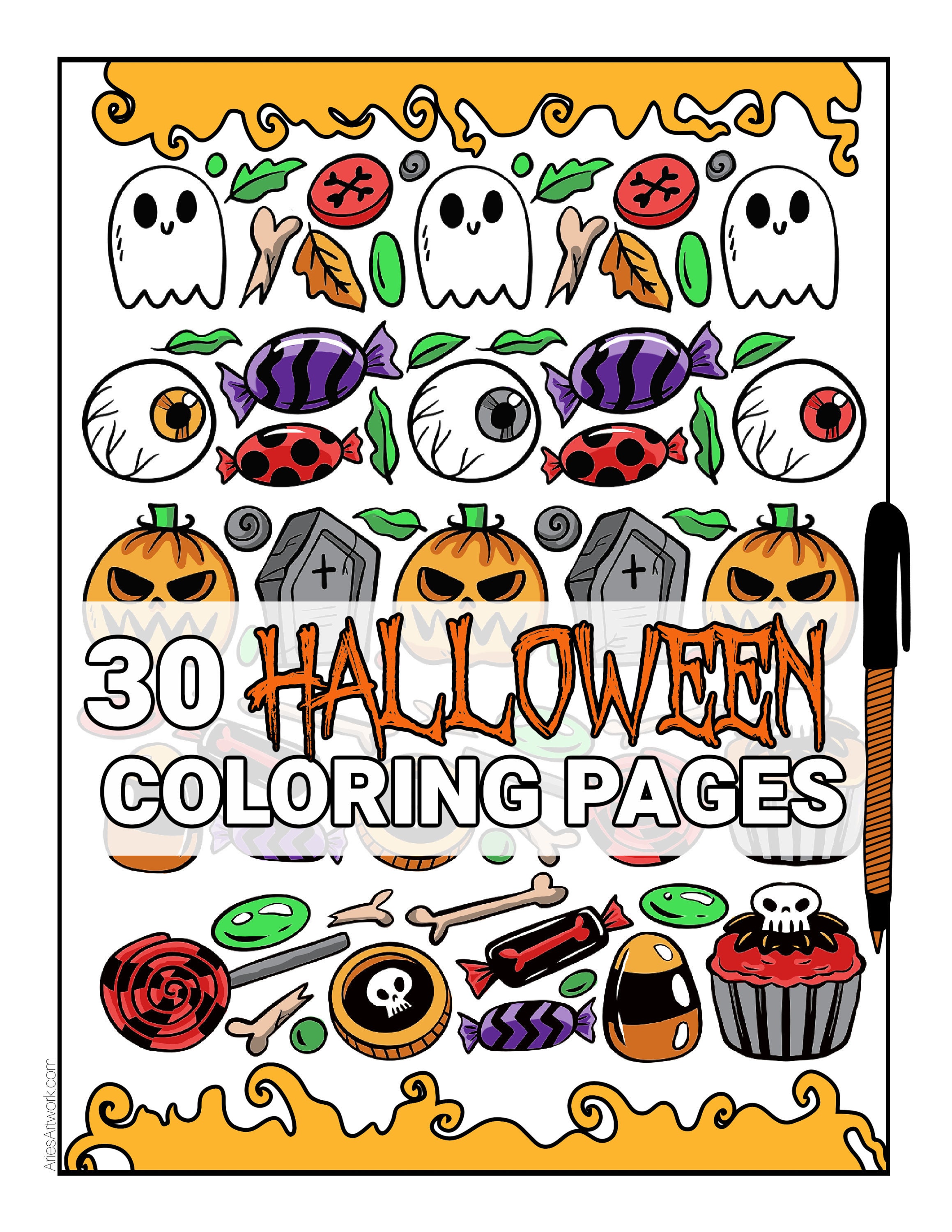 30 Printable Halloween Coloring Pages for Adults or Kids | Etsy