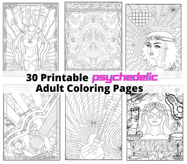 30 Printable Psychedelic Adult Coloring Pages 8.5x11 Size Etsy
