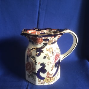 Vintage Masons Blue Mandalay Hydra Jug. Octagonal Design. Good Vintage Condition. Collectible.
