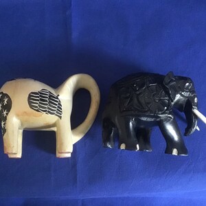 Pair Of Ornametal Elephants.Wood and Marble.Approx 2.5” High. BARGAIN. COLLECTIBLE.