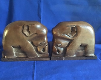 Vintage Wooden Elephant Bookends. Highly Collectable. BARGAIN.