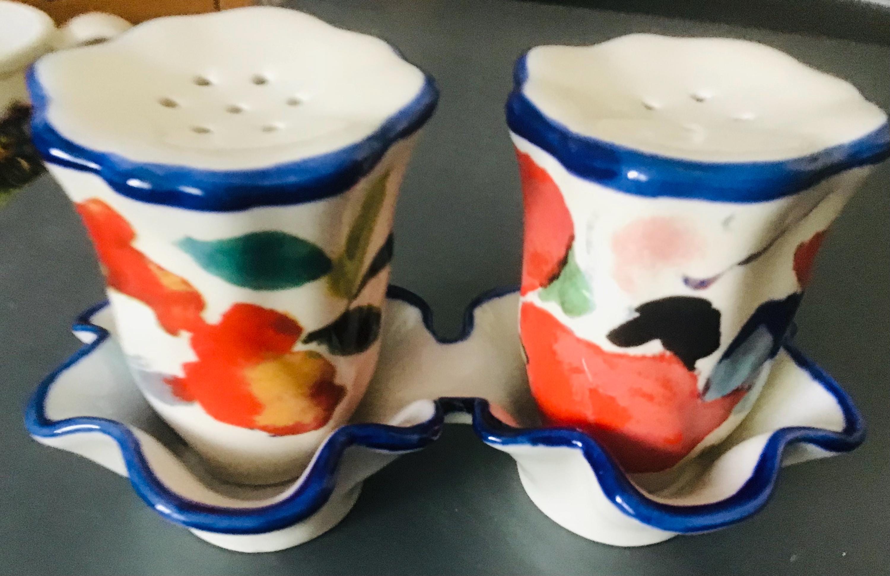 Vintage Salt/Pepper Set. Retro.Hand Painted. Made by Anthropologie