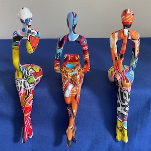 See No Evil,Hear No Evil,Speak No Evil Resin Sculptures, colourful  Patterns.