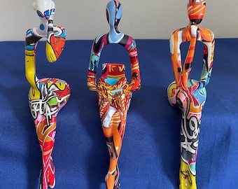 See No Evil,Hear No Evil,Speak No Evil Resin Sculptures, colourful  Patterns.