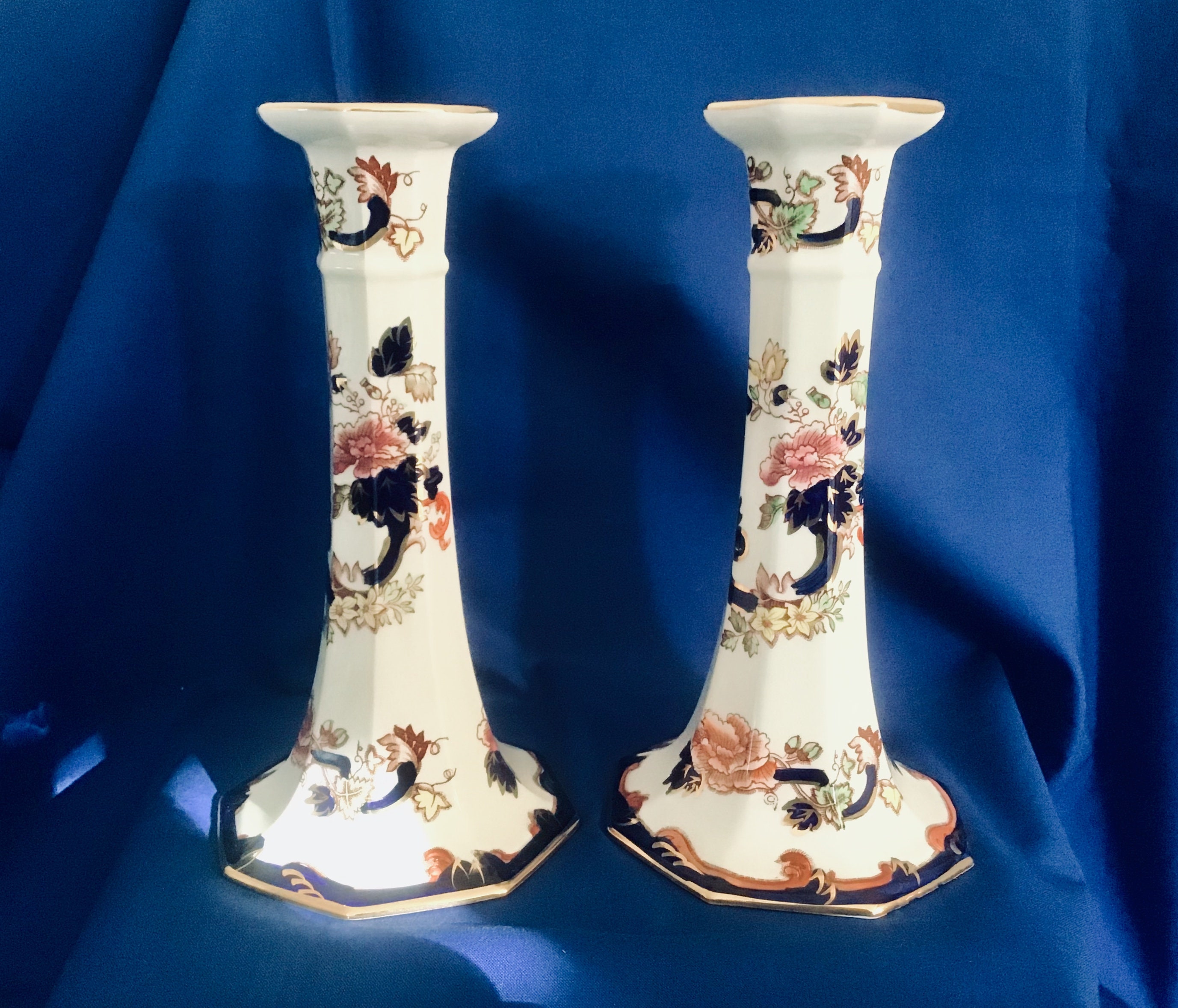 Pair of Vintage Ironstone Candlesticks by Masons Blue Etsy UK