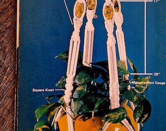 VINTAGE 70s Macrame Pattern DIY Plant or Pot Hanger Holder - Instant Download PDF 1970s Elegant Simplicity - 2 Files Directions & Knots