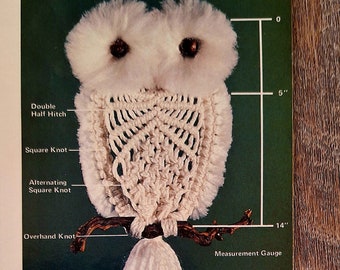 VINTAGE 70s Macrame Owl Pattern DIY Wall Hanging or Nursery Decor - Instant Download PDF 1970s Owl named Sophia - 2 Files Directions & Knots