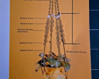 VINTAGE 70s Macrame Pattern DIY Plant or Pot Hanger Holder - Instant Download PDF 1970s Towhee's Nest - 2 Files Directions & Knots