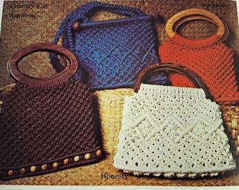 Patrón de macramé vintage de los años 70. Patrón de bolso de macramé DIY con 4 variaciones. Descarga instantánea en PDF. Años 70. 2 archivos. Instrucciones y nudos.