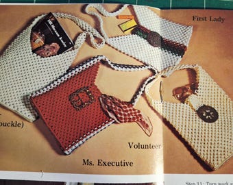 VINTAGE 70s Macrame Pattern DIY Macrame Shoulder Bag Purse Pattern with Variations - Instant Download PDF 1970s - 2 Files Directions & Knots