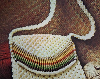 VINTAGE 70s Macrame Pattern DIY Macrame Handbag Purse 9 1/5 by 9 1/5 - Instant Download PDF 1970s - 2 Files Directions & Knots
