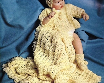 ePattern Vintage Hairpin Lace Pattern Baby SET to 6 mths Booties Hat Blanket & Sacque/Jacket - Instant Download Pattern Digital Download PDF