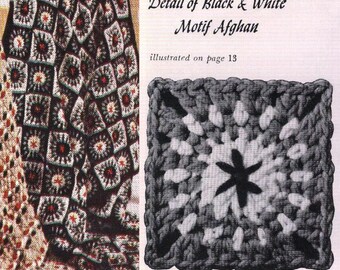 ePattern Vintage Crochet Pattern Afghan "Black & White Motif" 50" X 70" Crochet  Instant Download Pattern Digital Download PDF Blanket