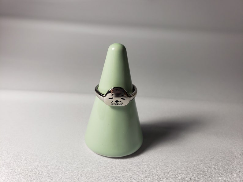 Unique Gift For Her Cute Kawaii Seal Face Sterling Silver Ring
