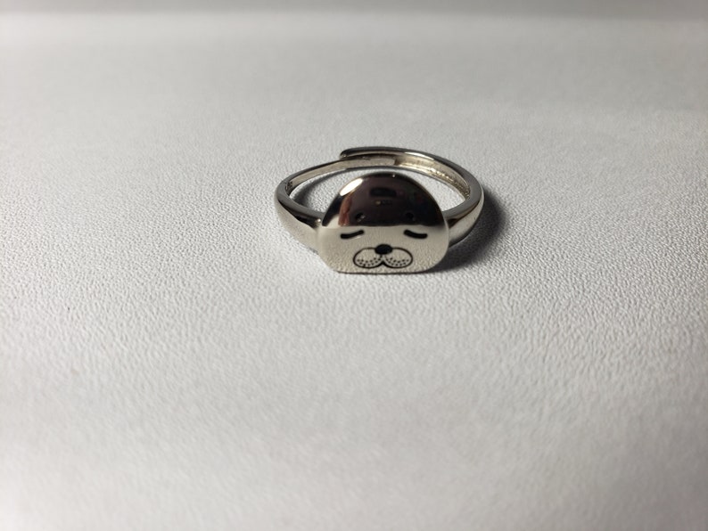 Unique Gift For Her Cute Kawaii Seal Face Sterling Silver Ring