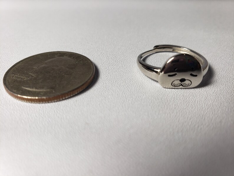Unique Gift For Her Cute Kawaii Seal Face Sterling Silver Ring