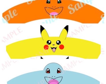 Digital File You Print Pokemon Inspired 6 Design Pikachu Charmander Bulbasaur Dragonite Snorlax Squirtle Cupcake Wrapper Holder