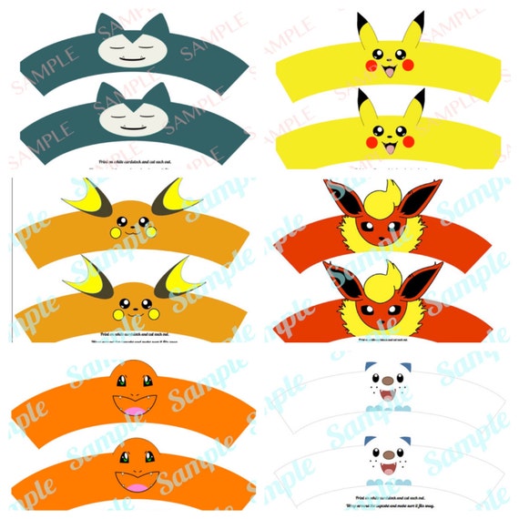 Digital File You Print Pokemon Inspired 6 Design Pikachu Charmander Bulbasaur Dragonite Snorlax Squirtle Cupcake Wrapper Holder