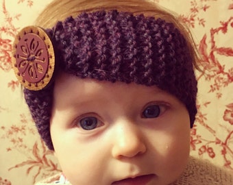 Natural Wool Baby Toddler Child Ear Warmer Headband Button