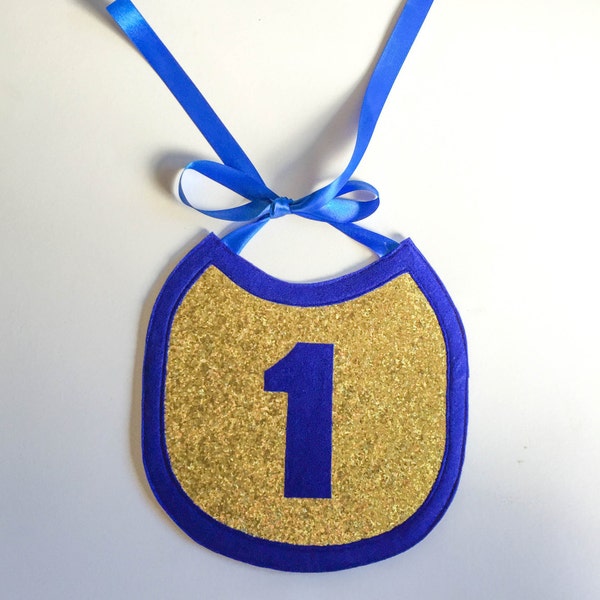 Gold and Royal Blue First Birthday Cake Smash Bib, Cake Smash Photo Prop, First Birthday Bib, Birthday Photo Prop, Gold and Blue Bib
