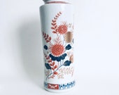 Fine Ceramic Imari Tall Flower Vase Made in Japan Orange Blue White Gold
