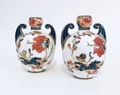 Antique Royal Crown Derby Porcelain Imari Double Gourd Vase Pair Hand Painted Gilded