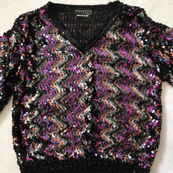 V Neck Sequin Long Sleeve Multi Coloured Sweater - image 6