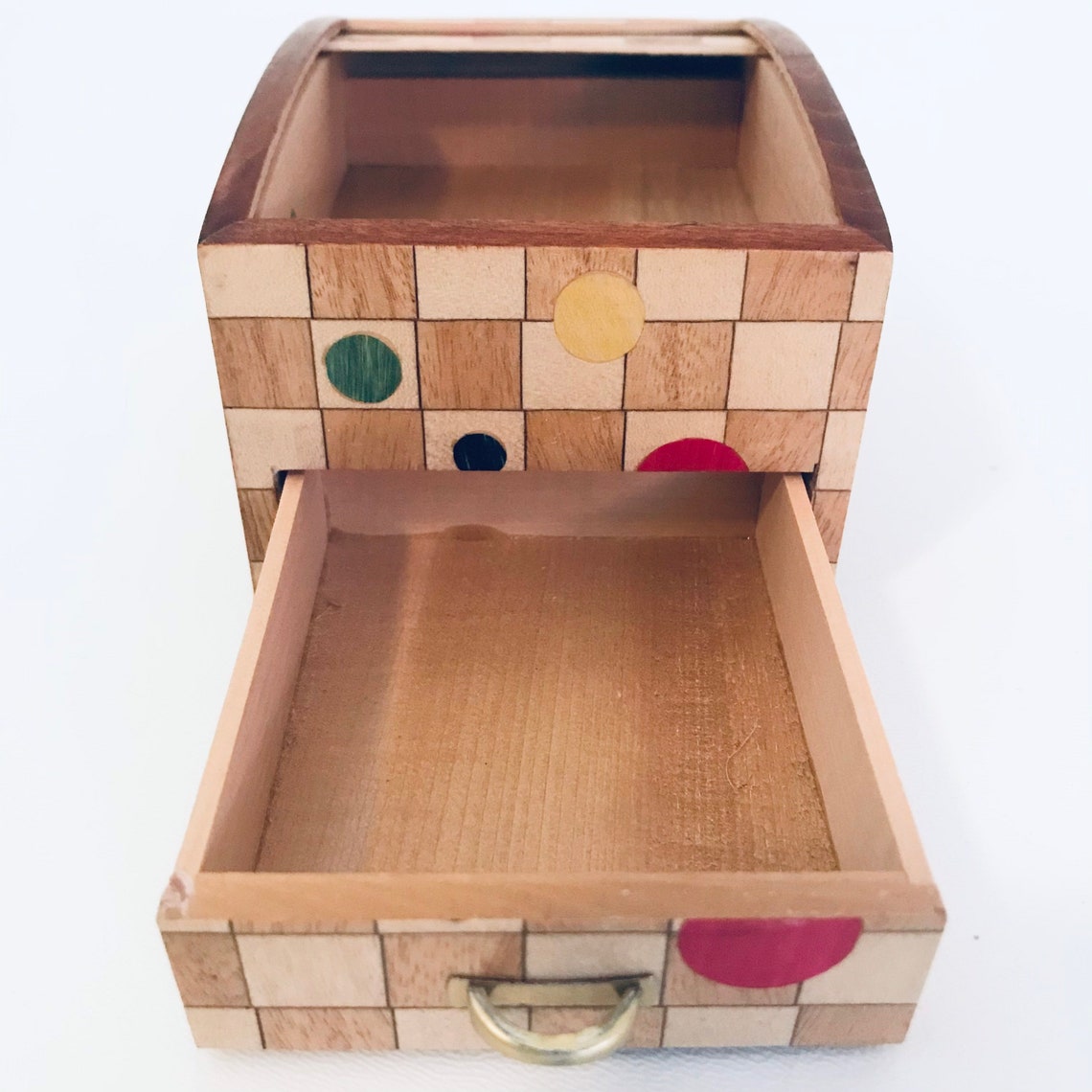 Small Wooden Toy Box for Desk Two Compartment Polka Dot and Etsy