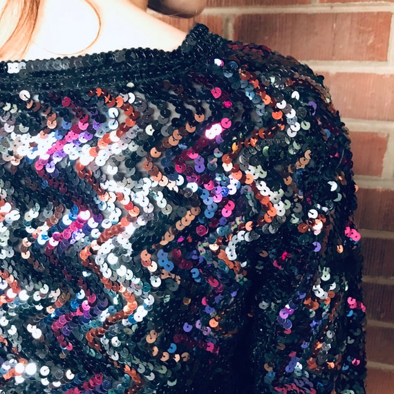 V Neck Sequin Long Sleeve Multi Coloured Sweater - image 3