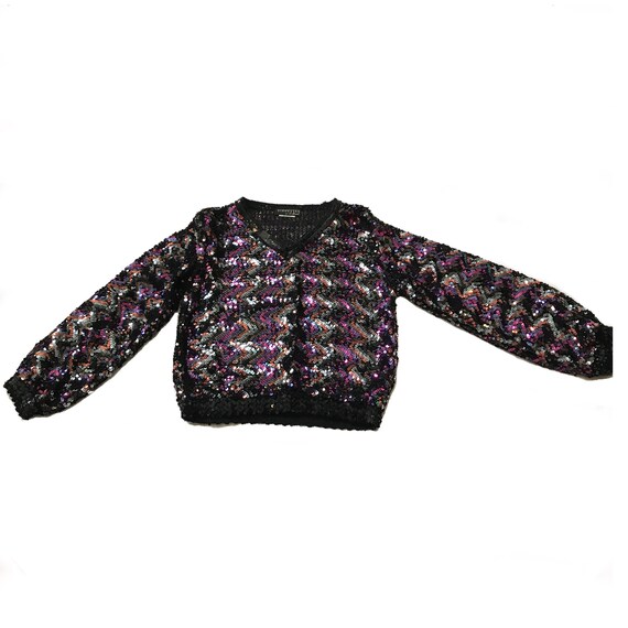 V Neck Sequin Long Sleeve Multi Coloured Sweater - image 1