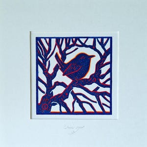 ORIGINAL Linocut Print &#39;Wren&#39;