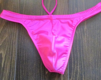 Pink Mens Thong Swimsuit – Low Rise Cheeky Cut Swim Briefs