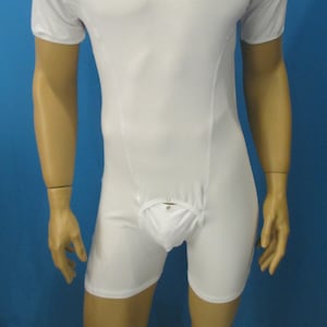 Mens Short Sleeve Bodysuit: Winter Underwear, Front Button Opening
