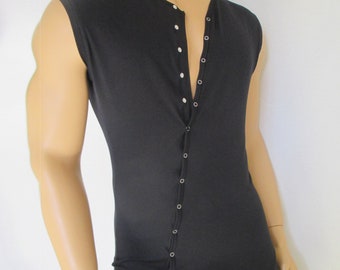 Men's Sleeveless Bodysuit: Cotton Underwear, Asymmetrical Buttons ,union suit for men