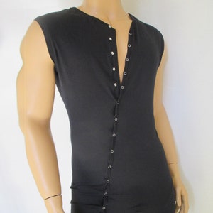 Men&#39;s Sleeveless Bodysuit: Cotton Lycra Underwear, Asymmetrical Buttons