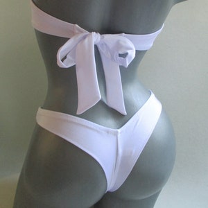 Thong bikini set minimalistic brazil bottoms and a bandeau top wedding bikini seamless back thong swimsuit white bathing suit choose color