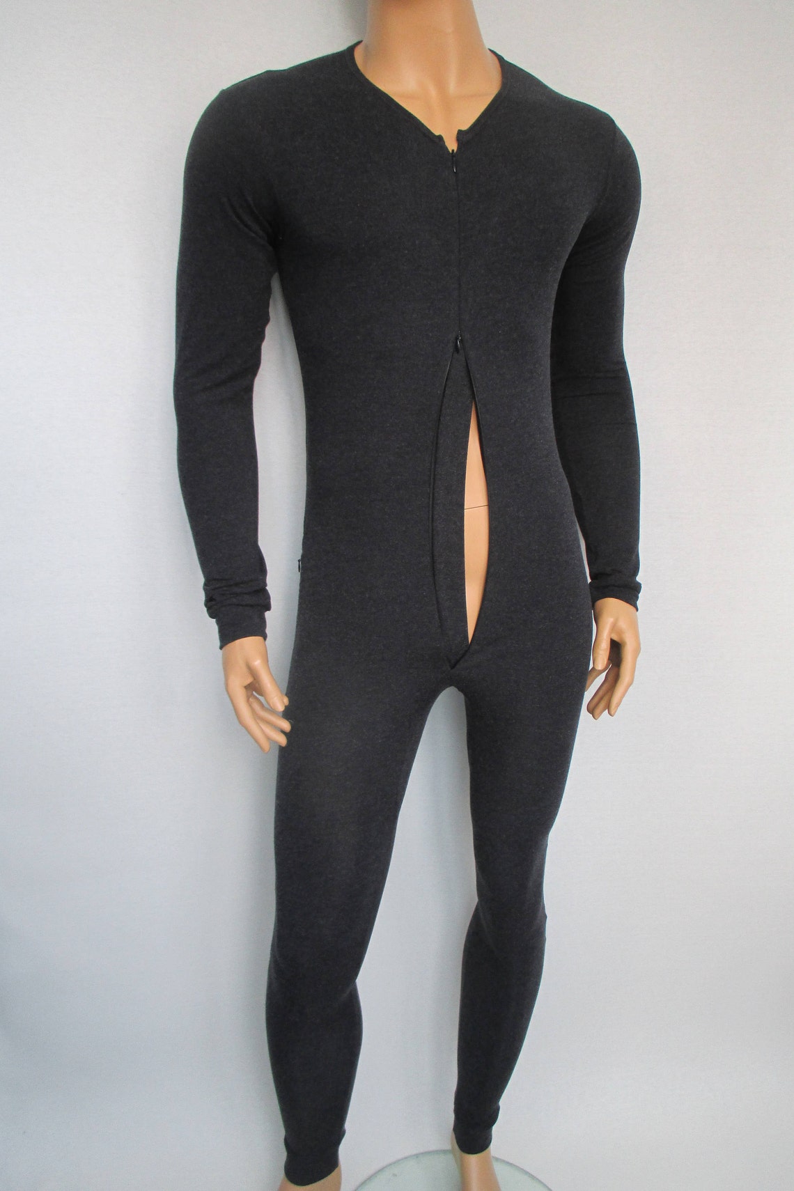 Full Bodysuit Double Way Zipper Fine Overall Mens Onepiece Etsy