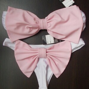 sexy pink bow bandeau and brazilian thong bow bikini swimsuit bathing suit pool bikini cheeky bikini big bows set 2 pieces swimming bow suit