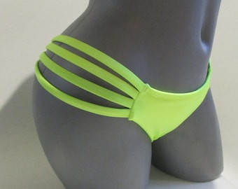 cheeky bikini bottom strappy scrunch butt neon colors bow brazilian biquinis sexy multi straps swimsuit low waist back big bow shiny bottoms